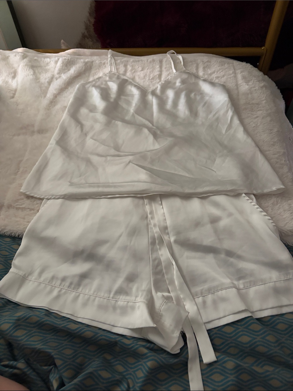 La Vie En Rose White Satin Camisole & Short Pajama Set